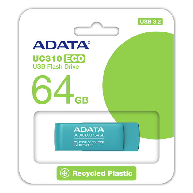 Флеш-накопичувач ADATA USB 3.2 UC310 Eco 64Gb Green (UC310E-64G-RGN) - изображение 2