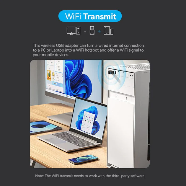 Wi-Fi-адаптер USB Vention KDSB0 AC600, дводіапазонний 2,4/5 ГГц, міні, чорний - Фото 4 Wi-Fi-адаптер USB Vention KDSB0 AC600, дводіапазонний 2,4/5 ГГц, міні, чорний - изображение 4