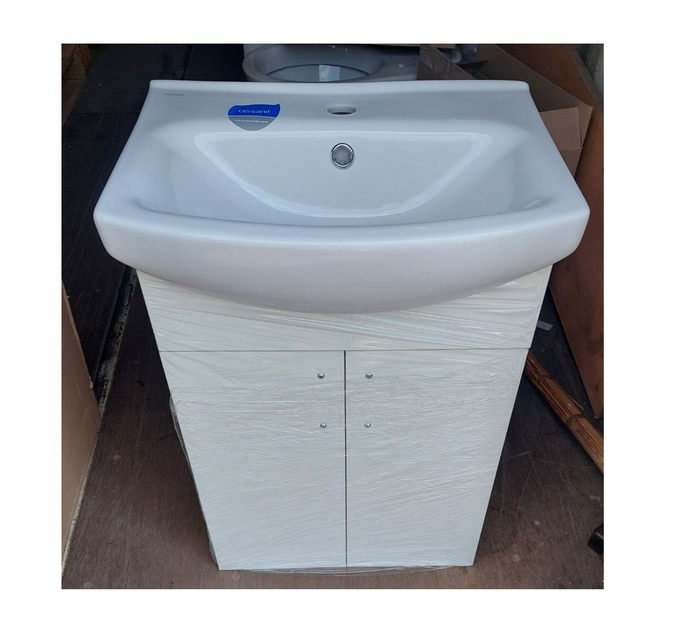 Тумба підлогова VERONA Еко Т1 з умивальником 50 см, біла – фото ...