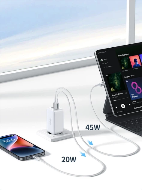 Мережевий зарядний пристрій Ugreen CD224/15334 2xUSB-A 1xUSB-C QC4.0 65W GaN Tech Fast White - зображення 6