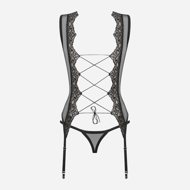 Комплект (корсет + трусики-стрінги) Obsessive Meshlove S/M Чорний (5901688229453) - зображення 6