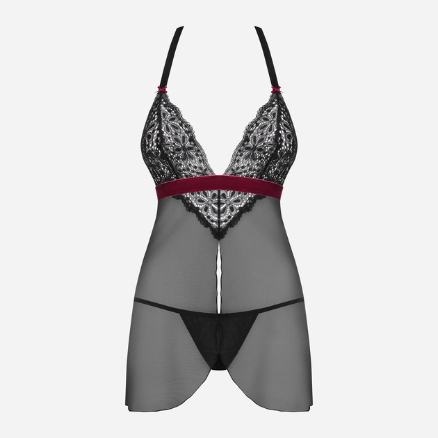 Комплект (пеньюар + трусики-стрінги) Obsessive Rossita L/XL Чорний (5901688229149) - зображення 5
