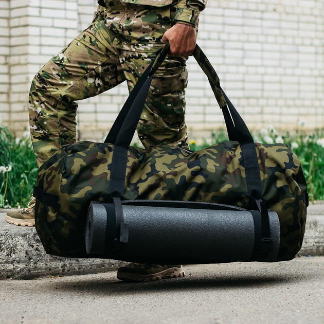 Тактична сумка-баул 120л армійська Оксфорд Камуфляж з кріпленням для каремату та саперної лопати. - зображення 2