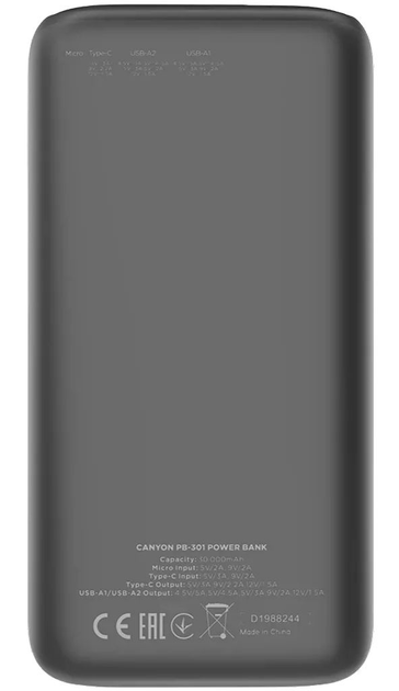 УМБ Canyon Powerbank 30000 mAh PB-301 Black (CNE-CPB301B) - зображення 3