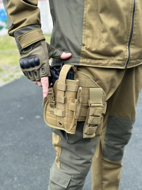 Набедренная тактическая кабура для пистолета Tactic универсальная кобура на пояс с карманом под магазин Койот (holster-1019-coyote) - изображение 2
