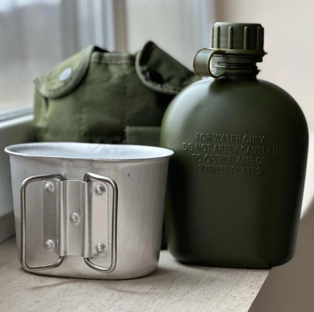 Военная фляга с котелком в чехле Tactic набор фляга 1 литр и котелок 650 мл Олива (flask-olive) - изображение 1