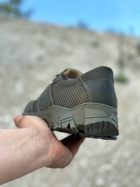 Літні шкіряні з сіткою тактичні кросівки Побратим -12 з Гербом, Олива, розмір 41 - зображення 2