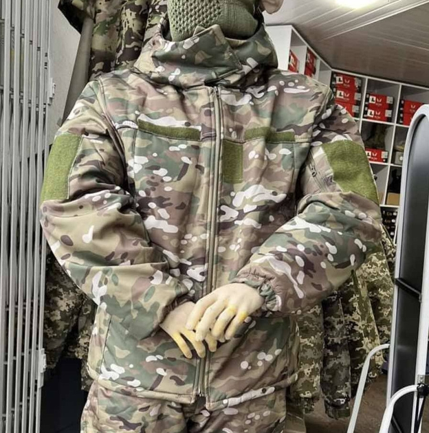 Зимова чоловіча куртка на блискавці з капюшоном із синтепоновим наповнювачем на флісі тканина Ріп-стоп бушлат на зиму з велкро липучками XXL камуфляжна - зображення 2