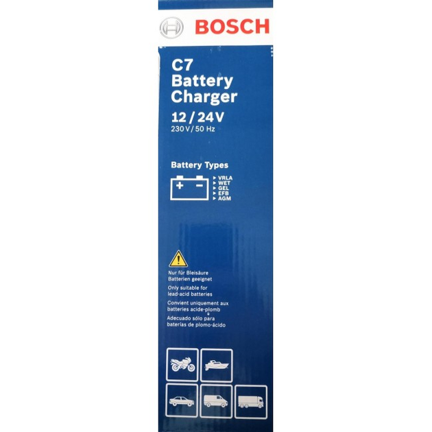 Chargeur Bosch C7 12V/24 V / 7 A pour Batteries Plomb-Acide, GEL,  Start/Stop EFB, Start/Stop AGM –