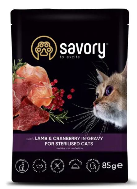 Вологий корм для стерилізованих котів Savory 85 г - ягня та журавлина (20093) - Фото 1 Вологий корм для стерилізованих котів Savory 85 г - ягня та журавлина (20093) - изображение 1