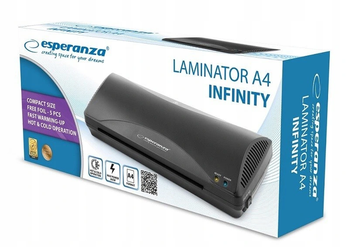 Ламінатор Esperanza EFL001 Infinity 265 Вт Формат ламінування A4 Гаряче та холодне ламінування Чорний - зображення 3