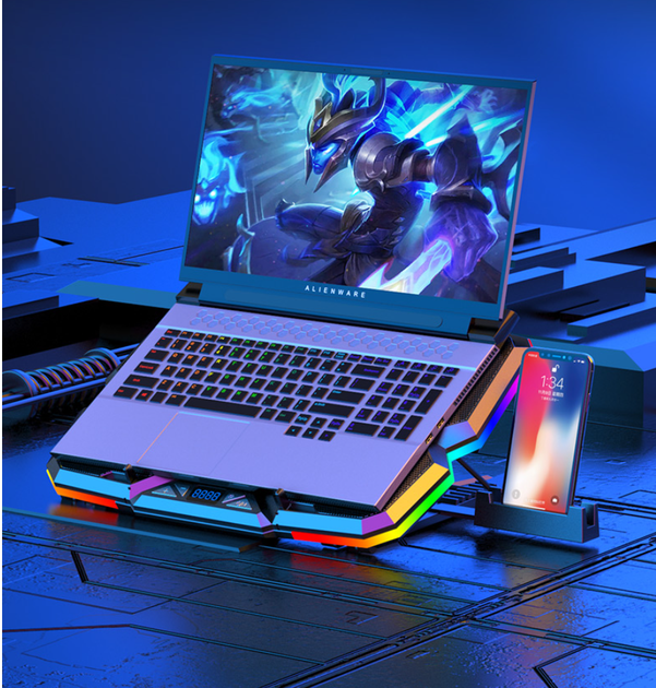 Підставка для ноутбука з охолодженням VHG K44 з RGB-підсвічуванням Laptop Cooling Pad, Red - Фото 2 Підставка для ноутбука з охолодженням VHG K44 з RGB-підсвічуванням Laptop Cooling Pad, Red - изображение 2