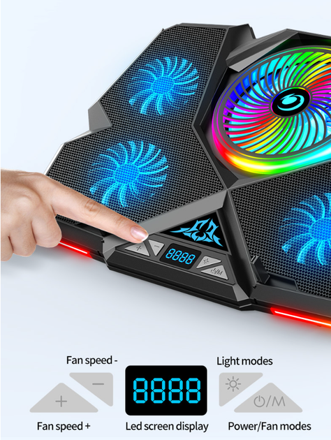 Підставка для ноутбука з охолодженням VHG K44 з RGB-підсвічуванням Laptop Cooling Pad, Red - Фото 3 Підставка для ноутбука з охолодженням VHG K44 з RGB-підсвічуванням Laptop Cooling Pad, Red - изображение 3