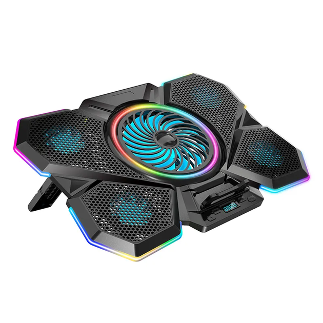 Підставка для ноутбука з охолодженням VHG F13 з RGB-підсвічуванням Laptop Cooling Pad, Blue - Фото 4 Підставка для ноутбука з охолодженням VHG F13 з RGB-підсвічуванням Laptop Cooling Pad, Blue - изображение 4
