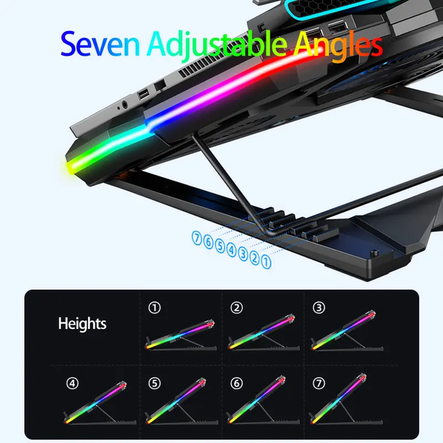 Підставка для ноутбука з охолодженням VHG K44 з RGB-підсвічуванням Laptop Cooling Pad, Red - Фото 7 Підставка для ноутбука з охолодженням VHG K44 з RGB-підсвічуванням Laptop Cooling Pad, Red - изображение 7