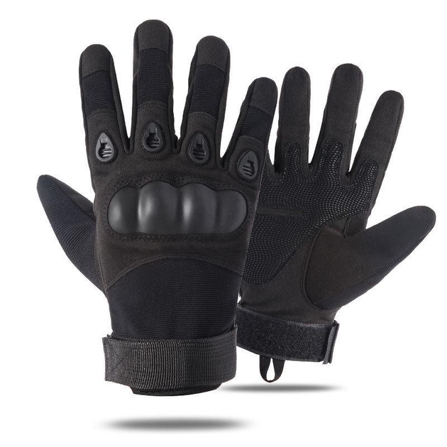 Тактичні повнопалі військові рукавички із захистом кісточок закриті L Чорні - зображення 1