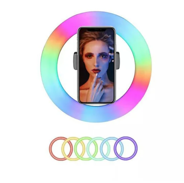 Светодиодная кольцевая LED лампа для селфи фото RGB с держателем для телефона 10" 26 см питание от USB - изображение 9