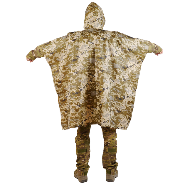 Прочный Пончо - Дождевик с капюшоном / Водозащитный плащ с чехлом в комплекте пиксель размер универсальный - изображение 1