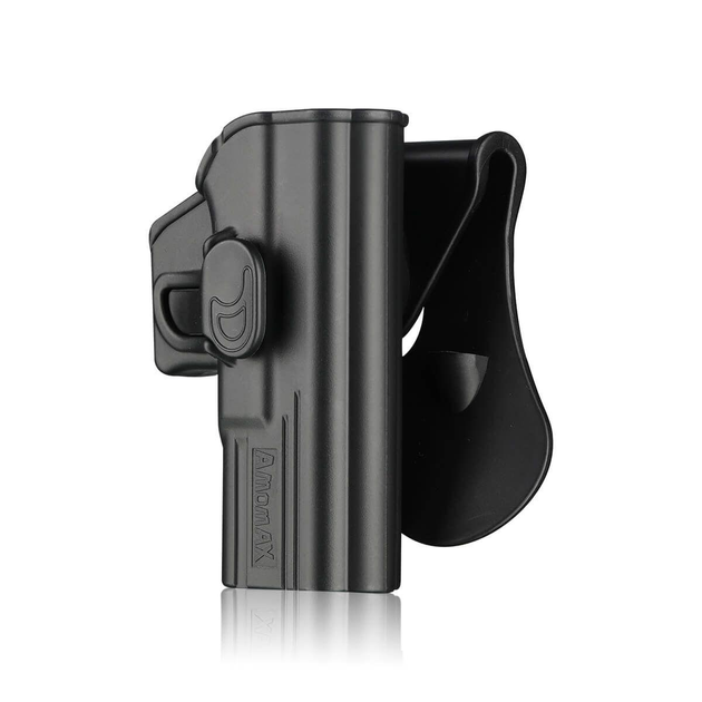Жорстка полімерна поясна кобура кобура AMOMAX для пістолетів Glock 19/23/32/19X під праву руку. Колір: Чорний, - зображення 1