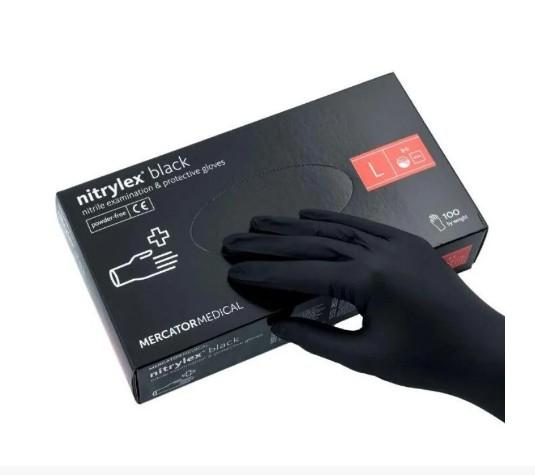 Перчатки Черные нитриловые Nitrilex Mercator Medical L 100шт (AK0023) - изображение 1