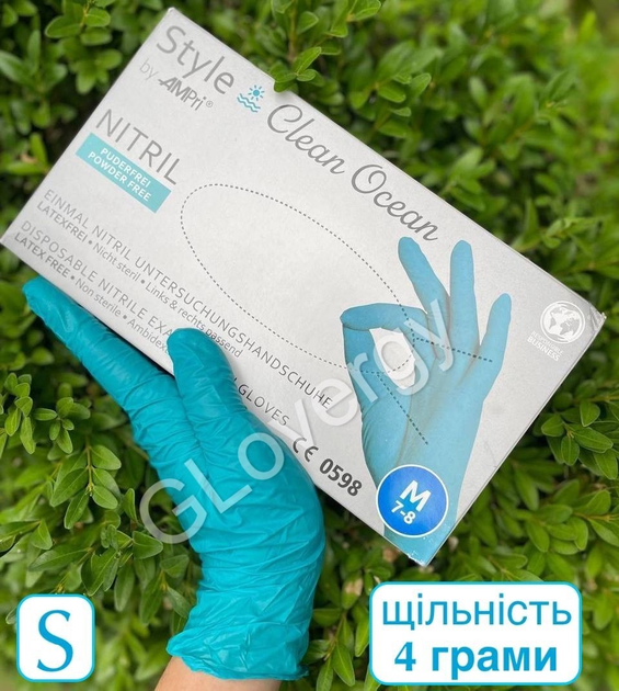 Перчатки нитриловые AMPri Style Clean Ocean размер S бирюзовые 100 шт - изображение 1