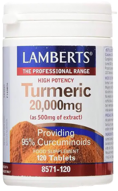 Suplement diety Lamberts Kurkuma Turmeric 20.000 Mg 120 tabletek (5055148412678) - obraz 1