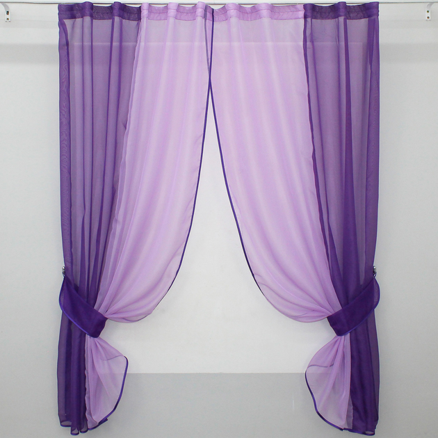 Кухонний комплект штор VR-Textil № 017к на карниз 1-1.5 м 265х170 см Фіолетово-бузковий (52-0059) - зображення 1