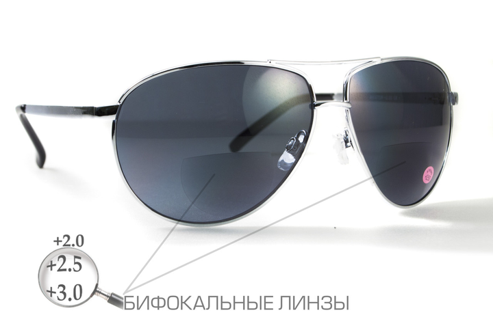 Бифокальные защитные очки Global Vision Aviator Bifocal (+3.0) (gray) серые - изображение 1