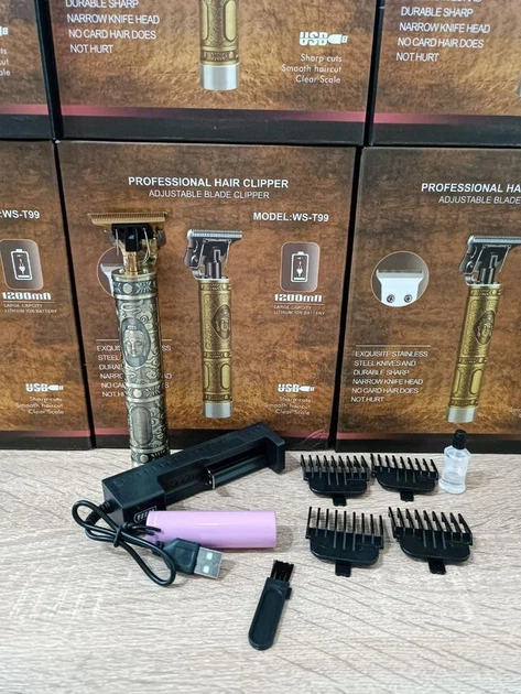 Акумуляторний триммер для бороды Barber Hair Clipper WS-T99 для стрижки волос,окантовочная машинка - изображение 3
