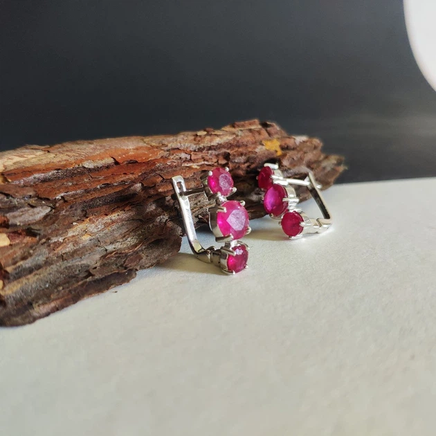 Срібні сережки з натуральним рубіном 3.99ct (2147053) - зображення 7