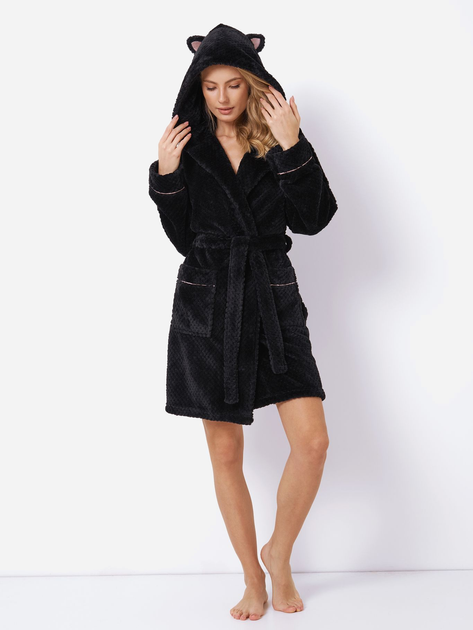 Халат жіночий великого розміру з капюшоном Aruelle Dionella bathrobe XL Чорний (5905616140711) - зображення 1
