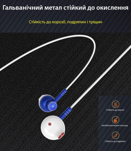 Наушники для телефона проводные 3.5 мм наушники вкладыши стерео гарнитура с микрофоном 1.2м TN30 Blue - изображение 2
