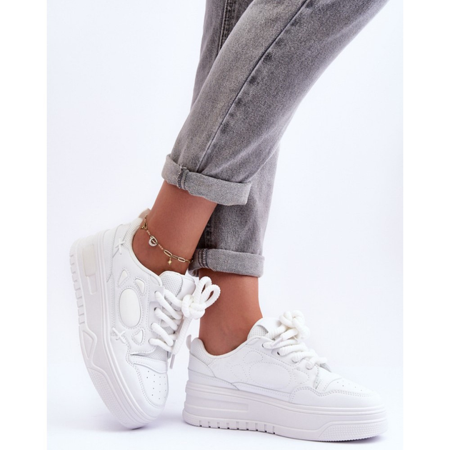 Sneakersy damskie na wysokiej platformie Finos 41 Białe (5905677884005) - obraz 4