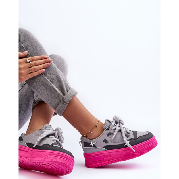 Sneakersy damskie na wysokiej platformie Finos 40 Szare (5905677883930) - obraz 4
