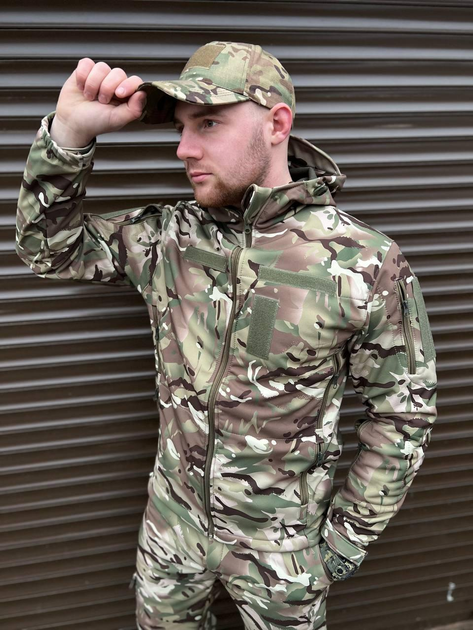 Щільна чоловіча Куртка з капюшоном Combat SoftShell на флісі мультикам розмір 52 - зображення 1