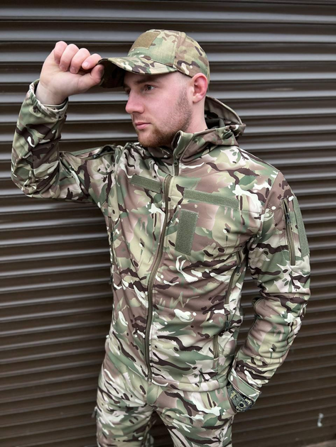 Щільна чоловіча Куртка з капюшоном Combat SoftShell на флісі мультикам розмір 54 - зображення 1