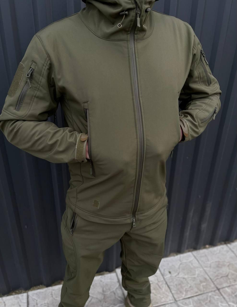 Чоловіча Куртка з капюшоном SoftShell на флісі хакі розмір XXL - зображення 2