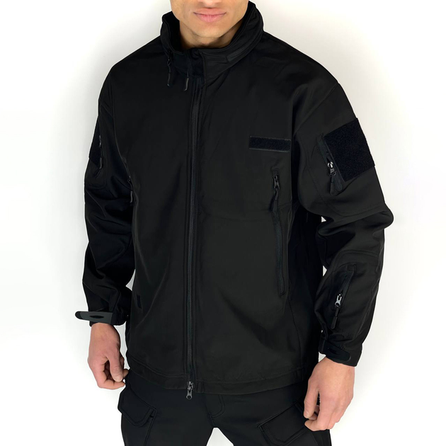 Мужская флисовая Куртка Softshell с капюшном и вентиляционными молниями черная размер XXL - изображение 1