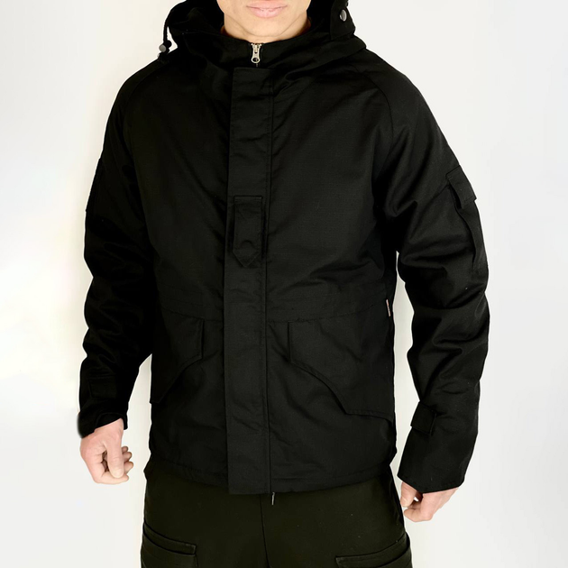 Чоловіча демісезонна Куртка з капюшоном ріп-стоп на силіконі до -15°C чорна розмір L - зображення 1