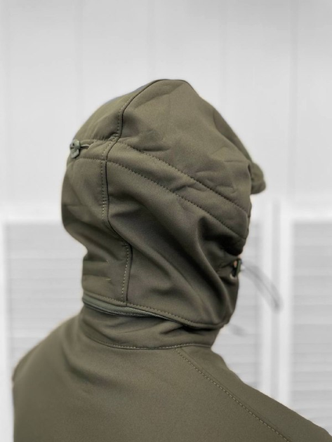 Утеплена чоловіча Куртка з капюшоном Softshell на флісі / Щільний Бушлат хакі розмір S - зображення 5