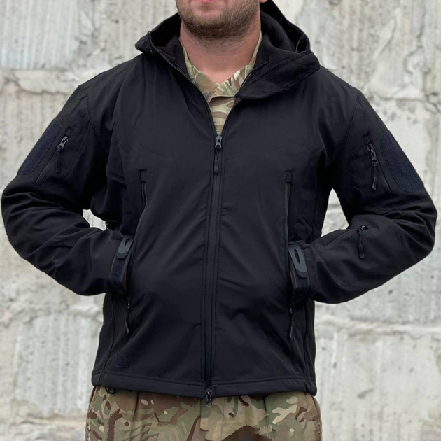 Мужская демисезонная Куртка с капюшоном Softshell Shark Skin 01 на флисе до -10°C черная размер XXXL - изображение 2