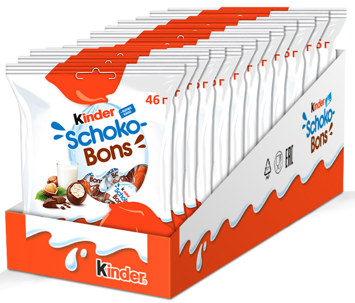 Упаковка конфет Kinder Шоко-Бонс из молочного шоколада 46 г х 12 шт ...