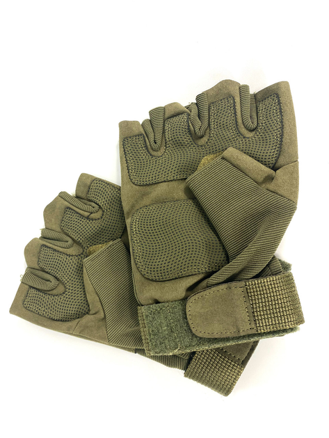 Тактичні військові рукавички з відкритими пальцями рукавички безпальні хакі M - зображення 2