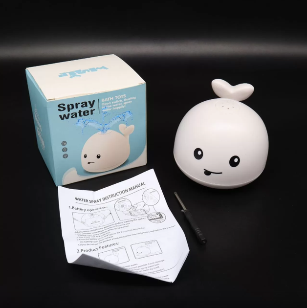 Игрушка для ванной TOPA Кит с подсветкой с фонтаном Spray Water Bath Toy Белый - изображение 6