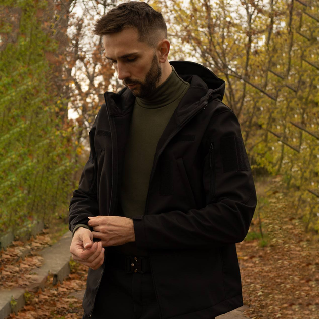 Утепленный мужской Костюм SoftShell на флисе / Комплект Куртка с капюшоном + Брюки черный размер 3XL - изображение 2