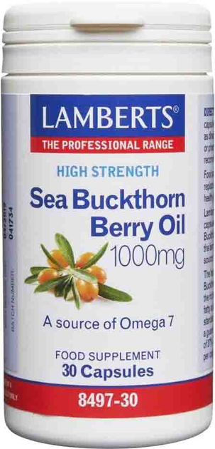 Дієтична добавка Lamberts Omega 7 Олія плодів обліпихи 1000 мг 30 капсул (5055148411442) - зображення 1