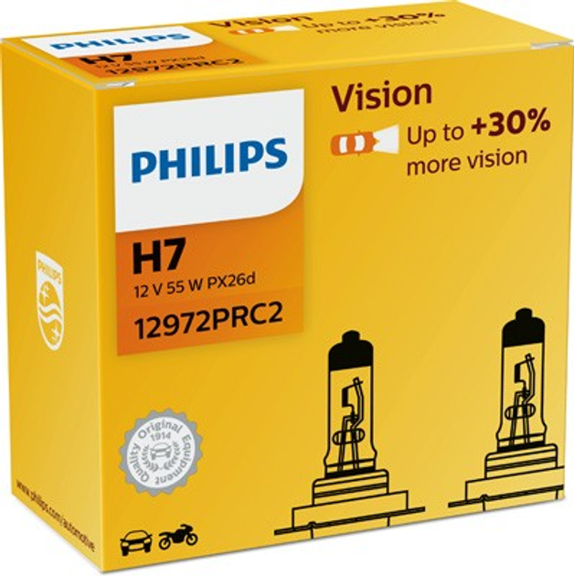 12972PRC1 PHILIPS H7 12V 55W PX26d, 3200K, Halogène, Vision