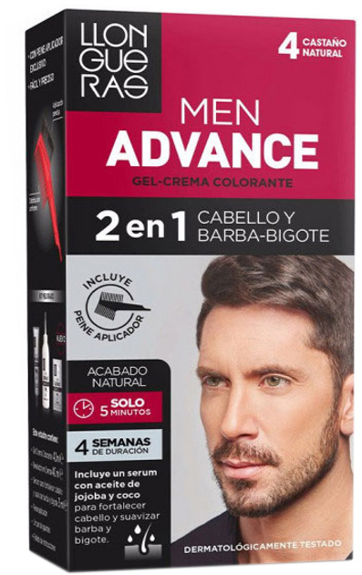 Farba kremowa z utleniaczem do włosów Llongueras Men Color Advance No 4 Castano Ceniza 125 ml (8007376054202) - obraz 1