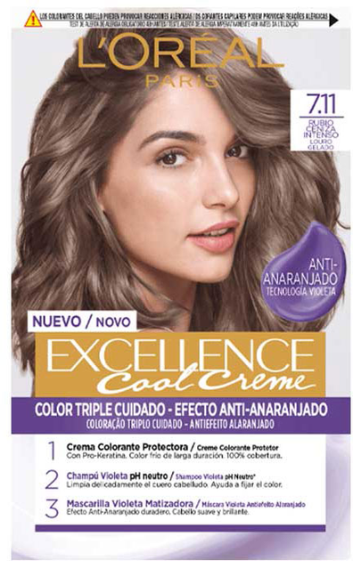 Farba kremowa z utleniaczem L'oreal Excellence Creme Tinte 7.11-Rubio Ceniza Intenso 192 ml (3600523942312) - obraz 1