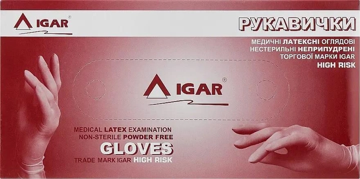 Перчатки ИГАР латексные неприпудренные повышенной прочности HIGH RISK, М,25пар - изображение 1